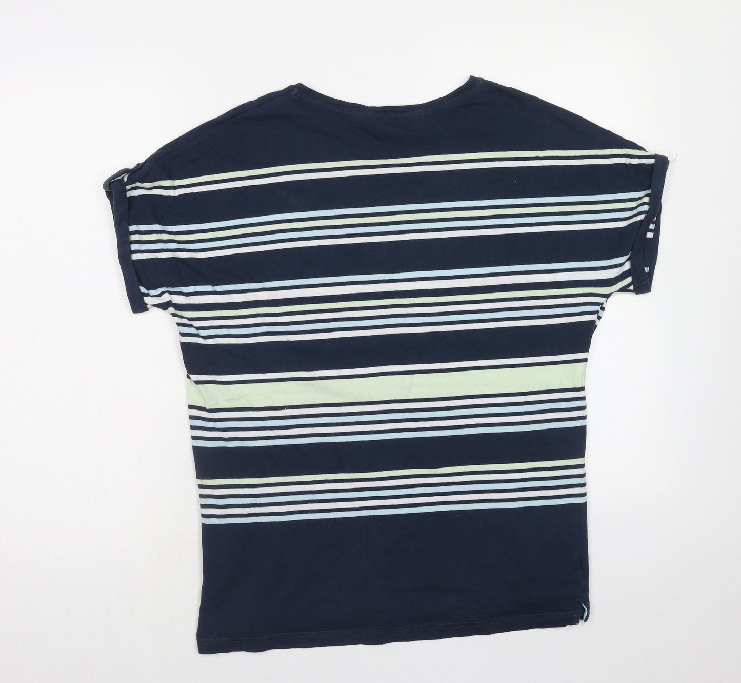 EWM Womens Multicoloured Striped Cotton Basic T-Shirt Size L Round Neck - Size - 18/20
