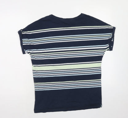 EWM Womens Multicoloured Striped Cotton Basic T-Shirt Size L Round Neck - Size - 18/20