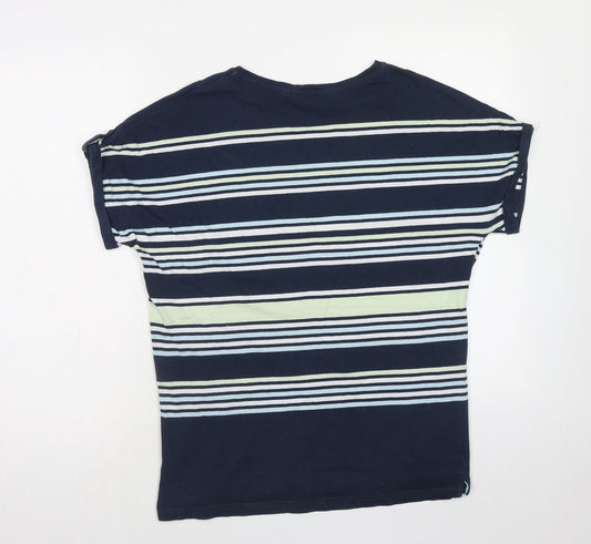 EWM Womens Multicoloured Striped Cotton Basic T-Shirt Size L Round Neck - Size - 18/20