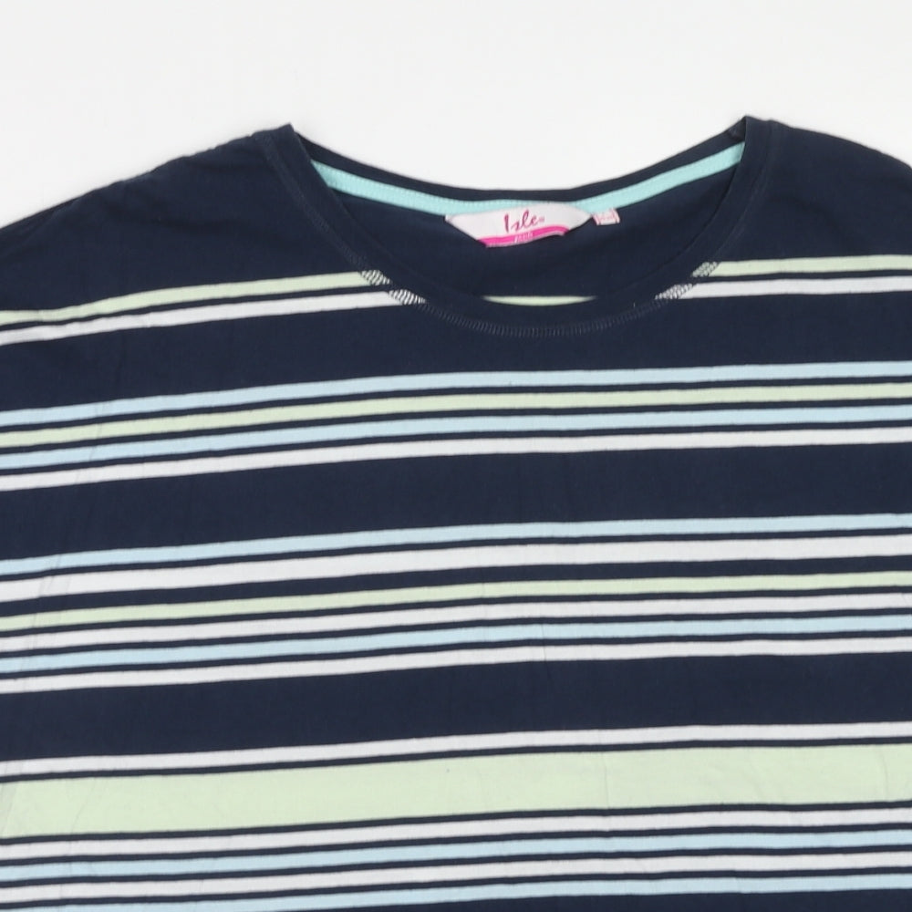 EWM Womens Multicoloured Striped Cotton Basic T-Shirt Size L Round Neck - Size - 18/20