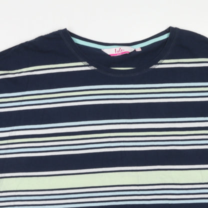 EWM Womens Multicoloured Striped Cotton Basic T-Shirt Size L Round Neck - Size - 18/20