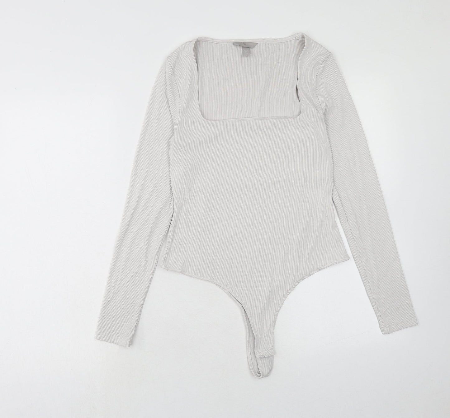 H&M Womens White Polyamide Bodysuit One-Piece Size M Snap - Ribbed