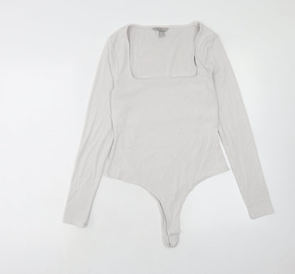 H&M Womens White Polyamide Bodysuit One-Piece Size M Snap - Ribbed