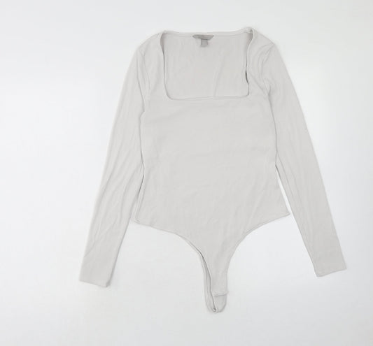 H&M Womens White Polyamide Bodysuit One-Piece Size M Snap - Ribbed