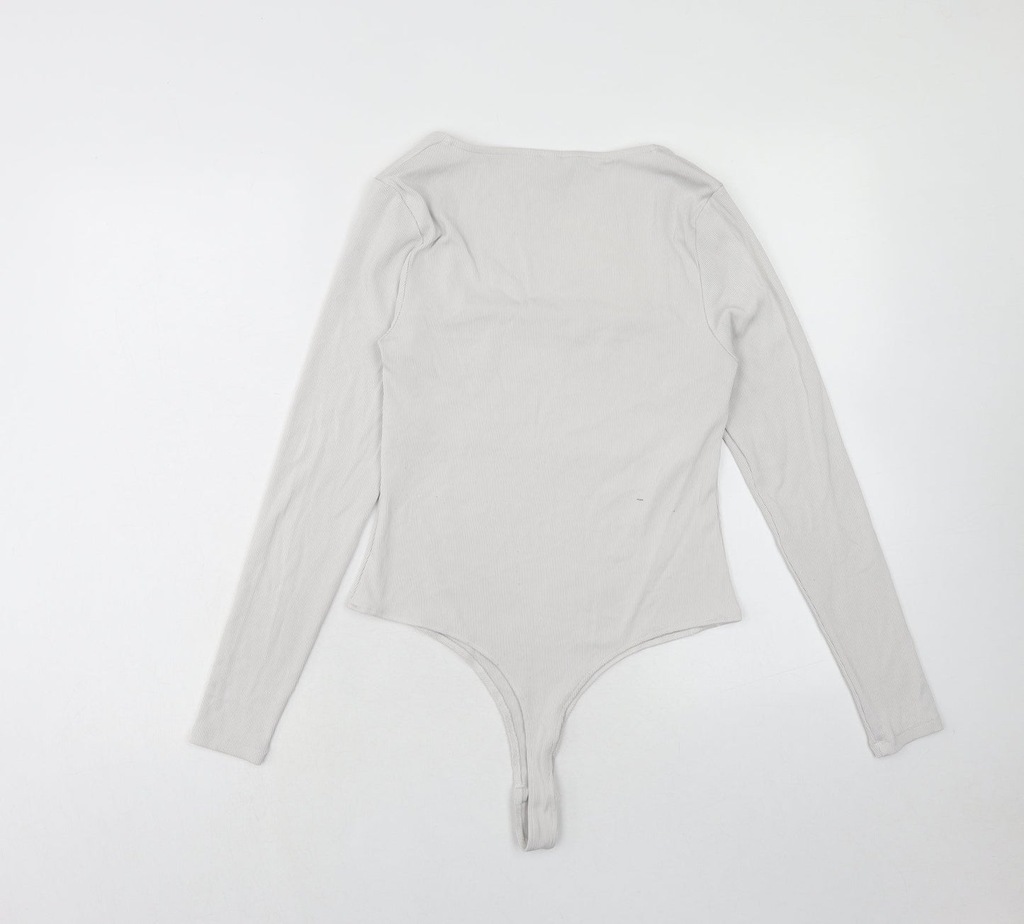 H&M Womens White Polyamide Bodysuit One-Piece Size M Snap - Ribbed