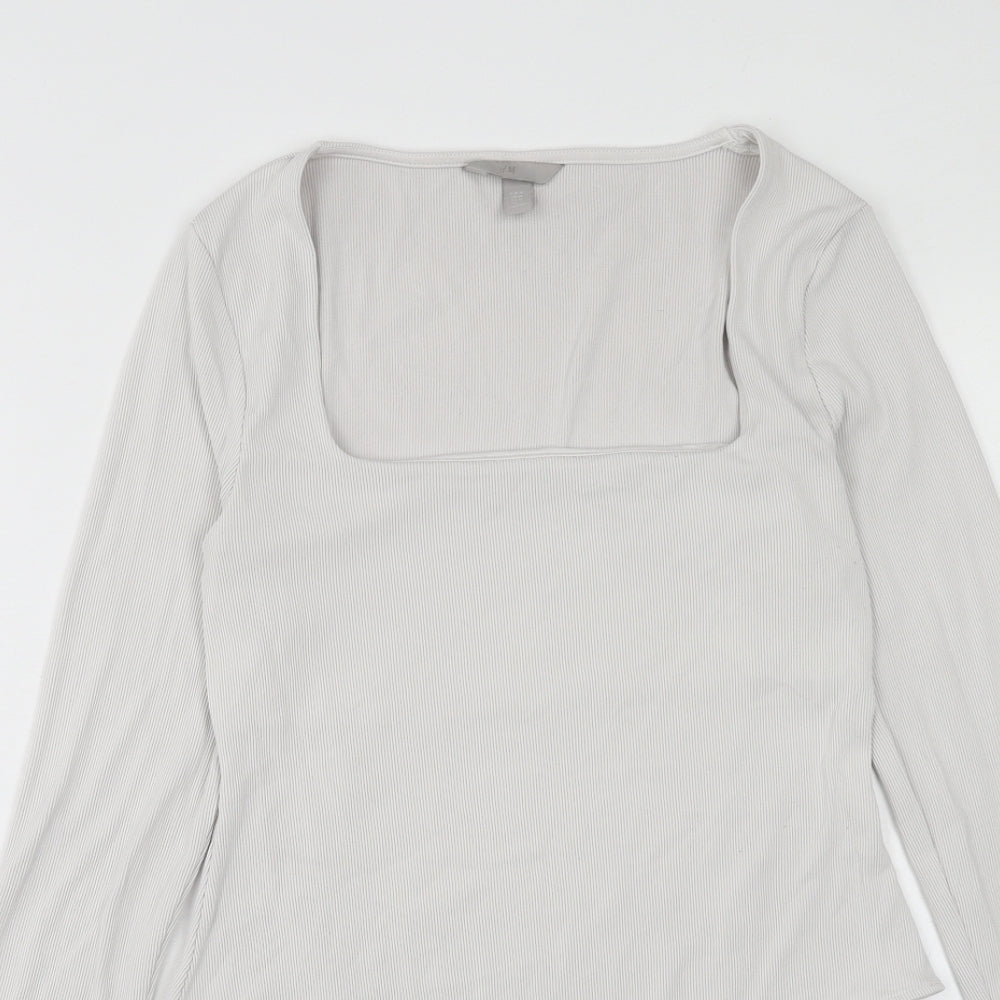 H&M Womens White Polyamide Bodysuit One-Piece Size M Snap - Ribbed