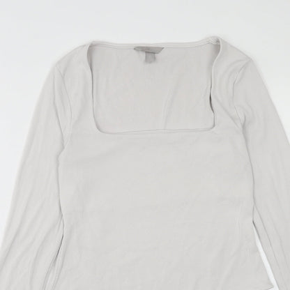 H&M Womens White Polyamide Bodysuit One-Piece Size M Snap - Ribbed