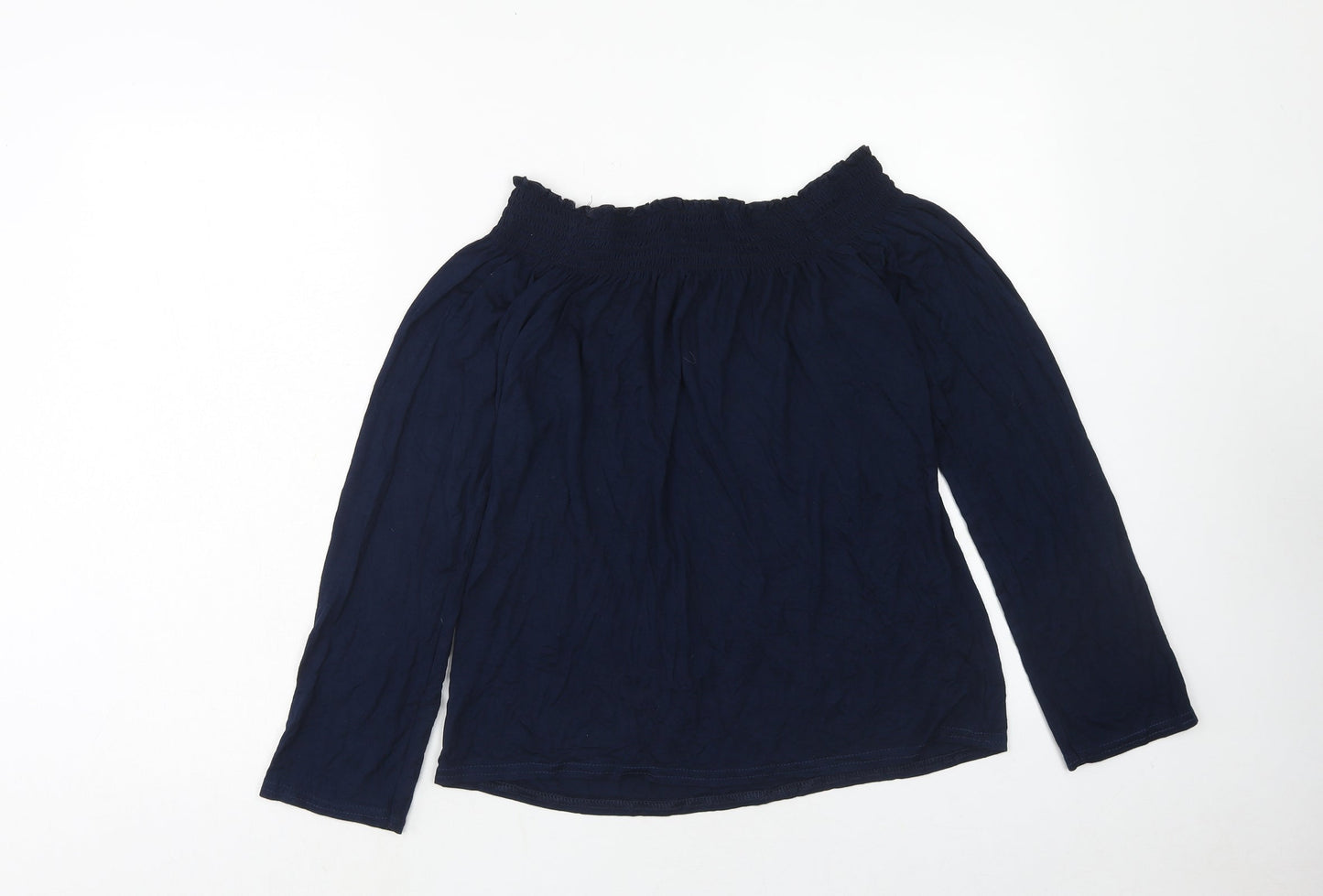 Boohoo Womens Blue Viscose Basic Blouse Size 8 Boat Neck