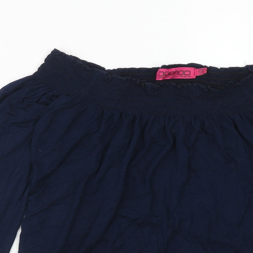 Boohoo Womens Blue Viscose Basic Blouse Size 8 Boat Neck