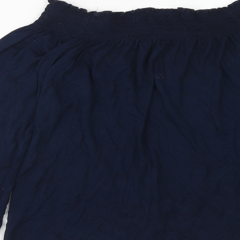 Boohoo Womens Blue Viscose Basic Blouse Size 8 Boat Neck