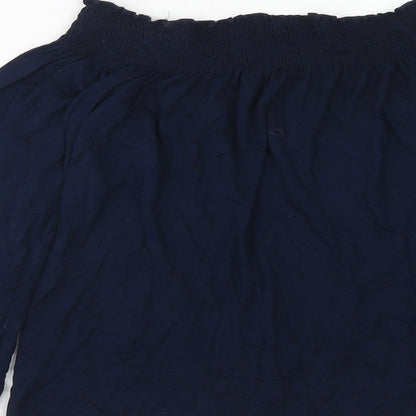 Boohoo Womens Blue Viscose Basic Blouse Size 8 Boat Neck