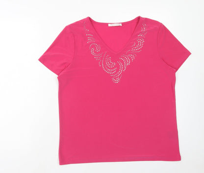 Womens UK Size L Anna Rose Pink Basic T-Shirt