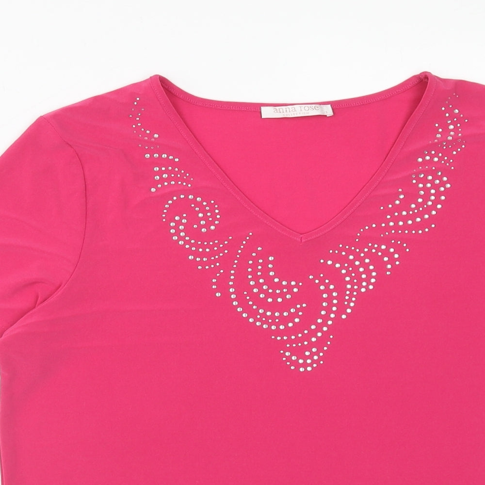 Womens UK Size L Anna Rose Pink Basic T-Shirt