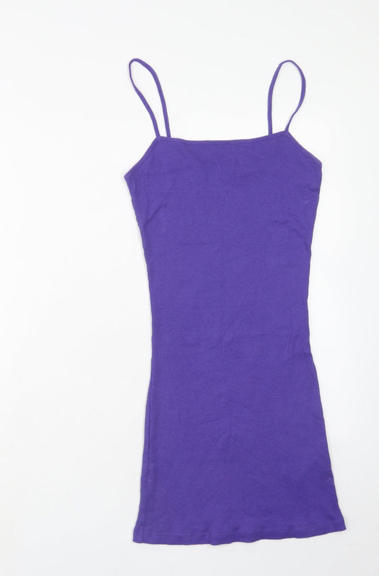 Brave Soul Womens Purple Cotton Tank Dress Size XS Square Neck Pullover