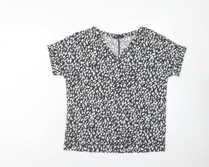Marks and Spencer Womens Grey Geometric Linen Basic T-Shirt Size 10 V-Neck