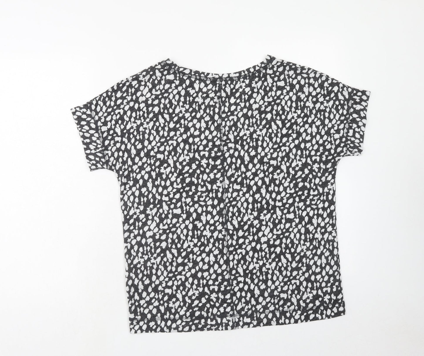 Marks and Spencer Womens Grey Geometric Linen Basic T-Shirt Size 10 V-Neck