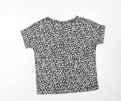Marks and Spencer Womens Grey Geometric Linen Basic T-Shirt Size 10 V-Neck