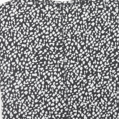 Marks and Spencer Womens Grey Geometric Linen Basic T-Shirt Size 10 V-Neck