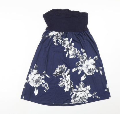 SheIn Womens Blue Floral Polyester A-Line Size M Off the Shoulder Pullover