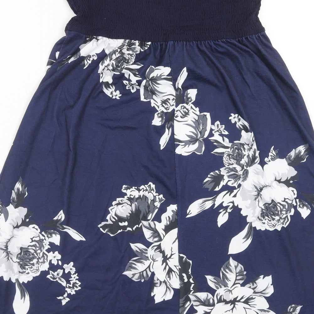 SheIn Womens Blue Floral Polyester A-Line Size M Off the Shoulder Pullover