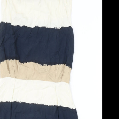 Zara Womens Beige Striped Viscose A-Line Size M Cowl Neck Zip