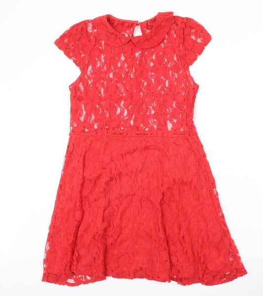 Evie Womens Red Cotton A-Line Size 14 Collared Button