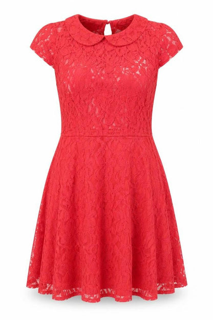 Evie Womens Red Cotton A-Line Size 14 Collared Button