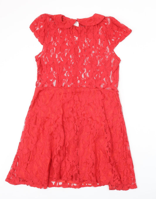 Evie Womens Red Cotton A-Line Size 14 Collared Button