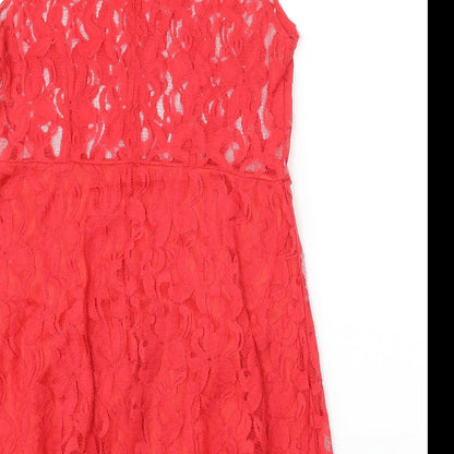 Evie Womens Red Cotton A-Line Size 14 Collared Button