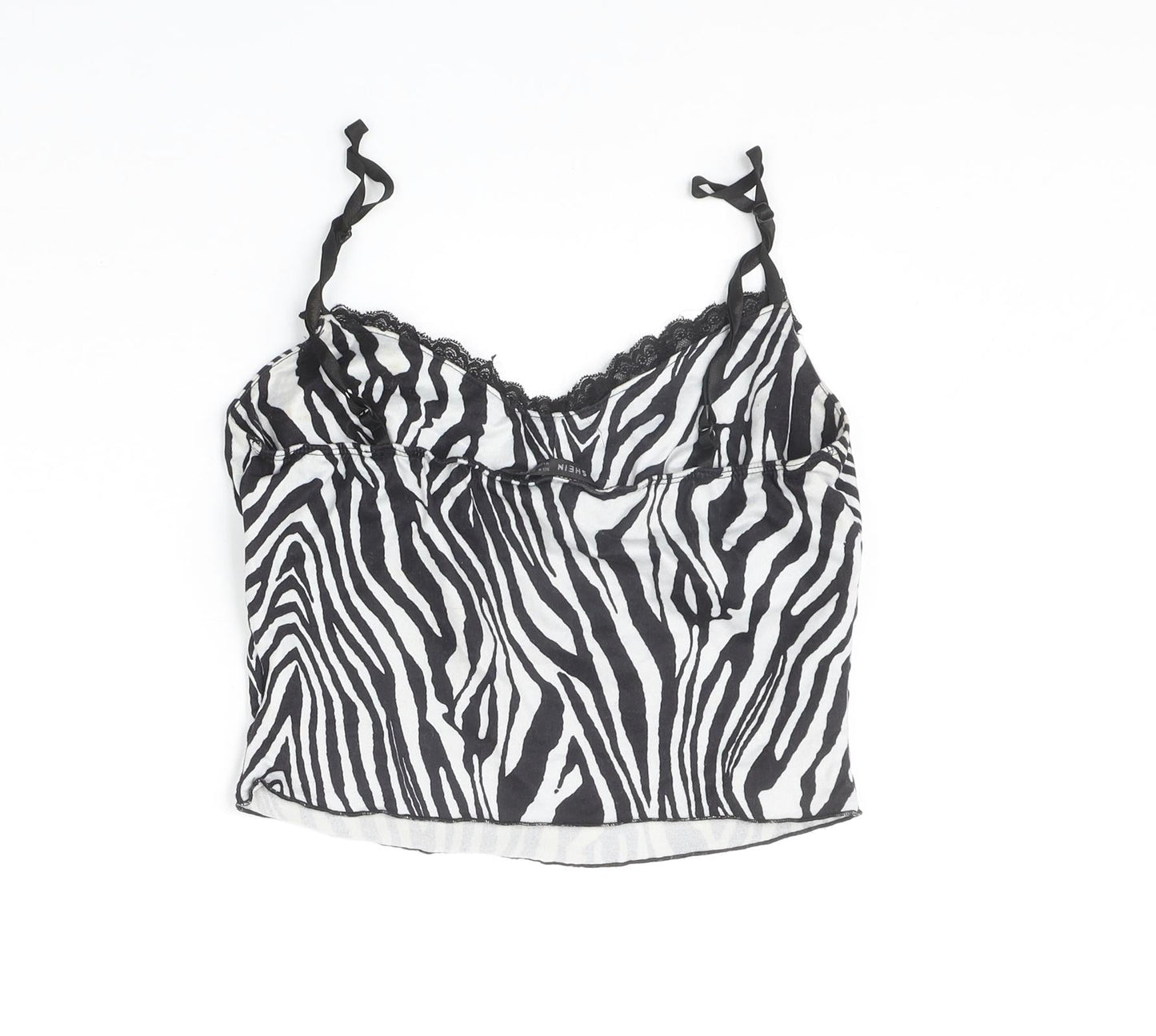 SheIn Womens Black Animal Print Polyester Basic Tank Size M V-Neck - Tiger Pattern