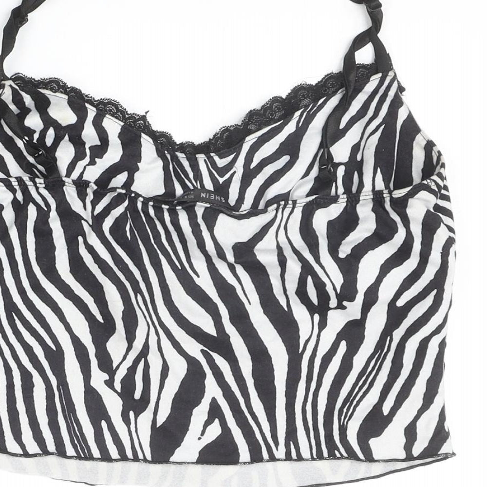 SheIn Womens Black Animal Print Polyester Basic Tank Size M V-Neck - Tiger Pattern