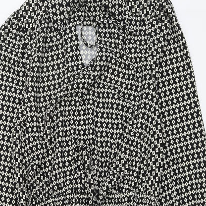 Marks and Spencer Womens Black Geometric Polyester Shirt Dress Size 10 V-Neck Tie