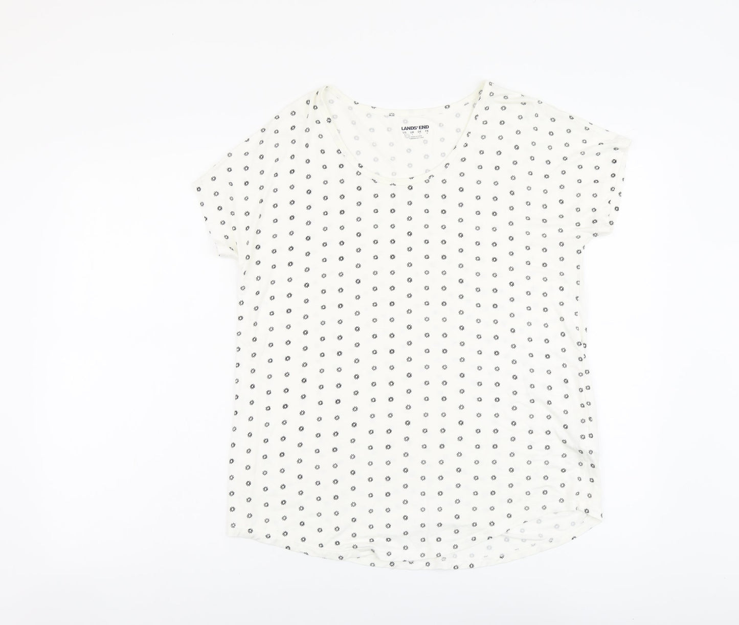 LAND'S END Womens Ivory Floral Viscose Basic T-Shirt Size S Round Neck