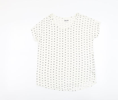 LAND'S END Womens Ivory Floral Viscose Basic T-Shirt Size S Round Neck