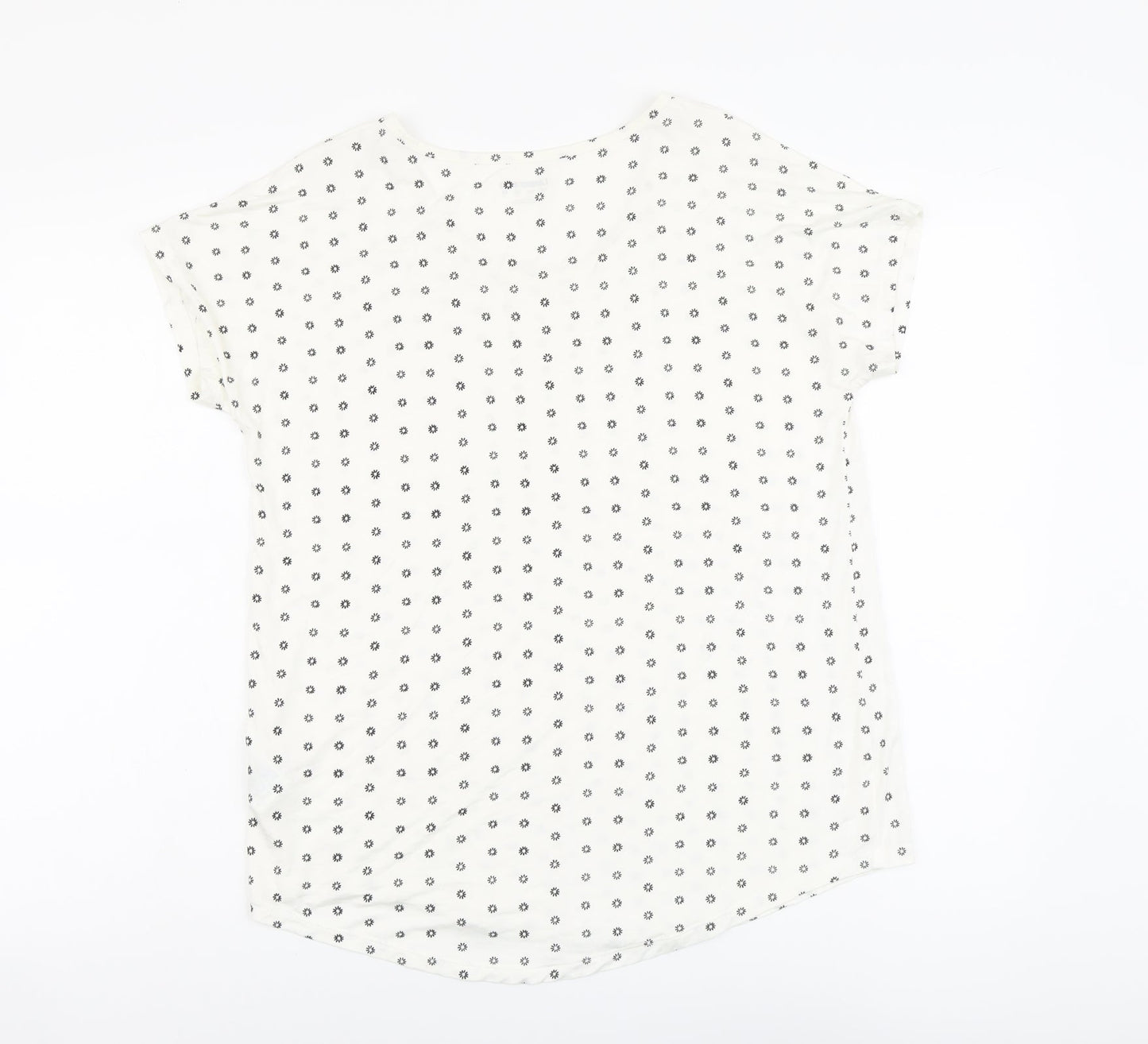 LAND'S END Womens Ivory Floral Viscose Basic T-Shirt Size S Round Neck