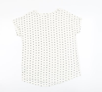 LAND'S END Womens Ivory Floral Viscose Basic T-Shirt Size S Round Neck