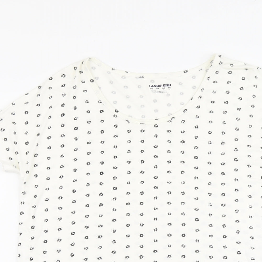 LAND'S END Womens Ivory Floral Viscose Basic T-Shirt Size S Round Neck