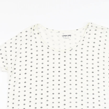 LAND'S END Womens Ivory Floral Viscose Basic T-Shirt Size S Round Neck