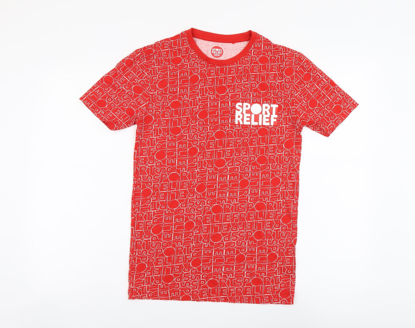 Sport Relief Mens Red Geometric Cotton T-Shirt Size XS Round Neck
