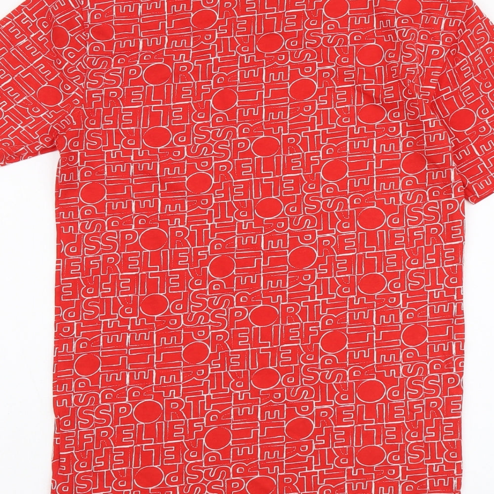 Sport Relief Mens Red Geometric Cotton T-Shirt Size XS Round Neck