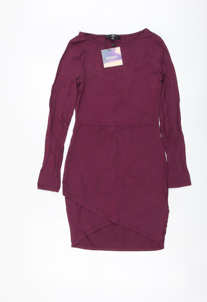 Missguided Womens Purple Viscose Bodycon Size 8 Round Neck Pullover