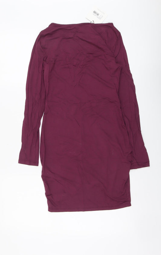 Missguided Womens Purple Viscose Bodycon Size 8 Round Neck Pullover