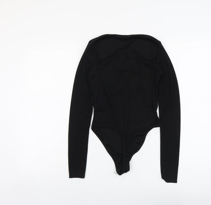 Boohoo Womens Black Polyester Bodysuit One-Piece Size 8 Snap - Tie Front Detail