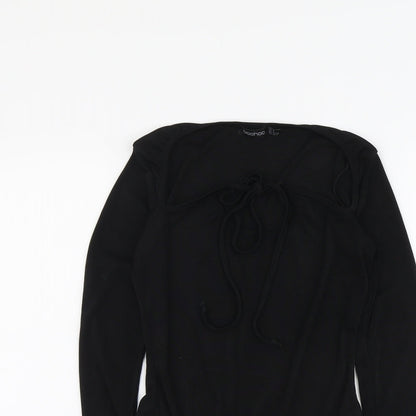 Boohoo Womens Black Polyester Bodysuit One-Piece Size 8 Snap - Tie Front Detail