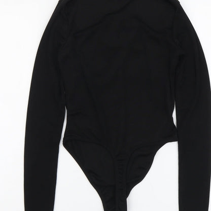 Boohoo Womens Black Polyester Bodysuit One-Piece Size 8 Snap - Tie Front Detail