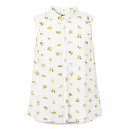 H&M Womens White Geometric Viscose Basic Button-Up Size 8 Collared - Lemon Pattern