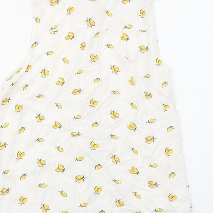 H&M Womens White Geometric Viscose Basic Button-Up Size 8 Collared - Lemon Pattern