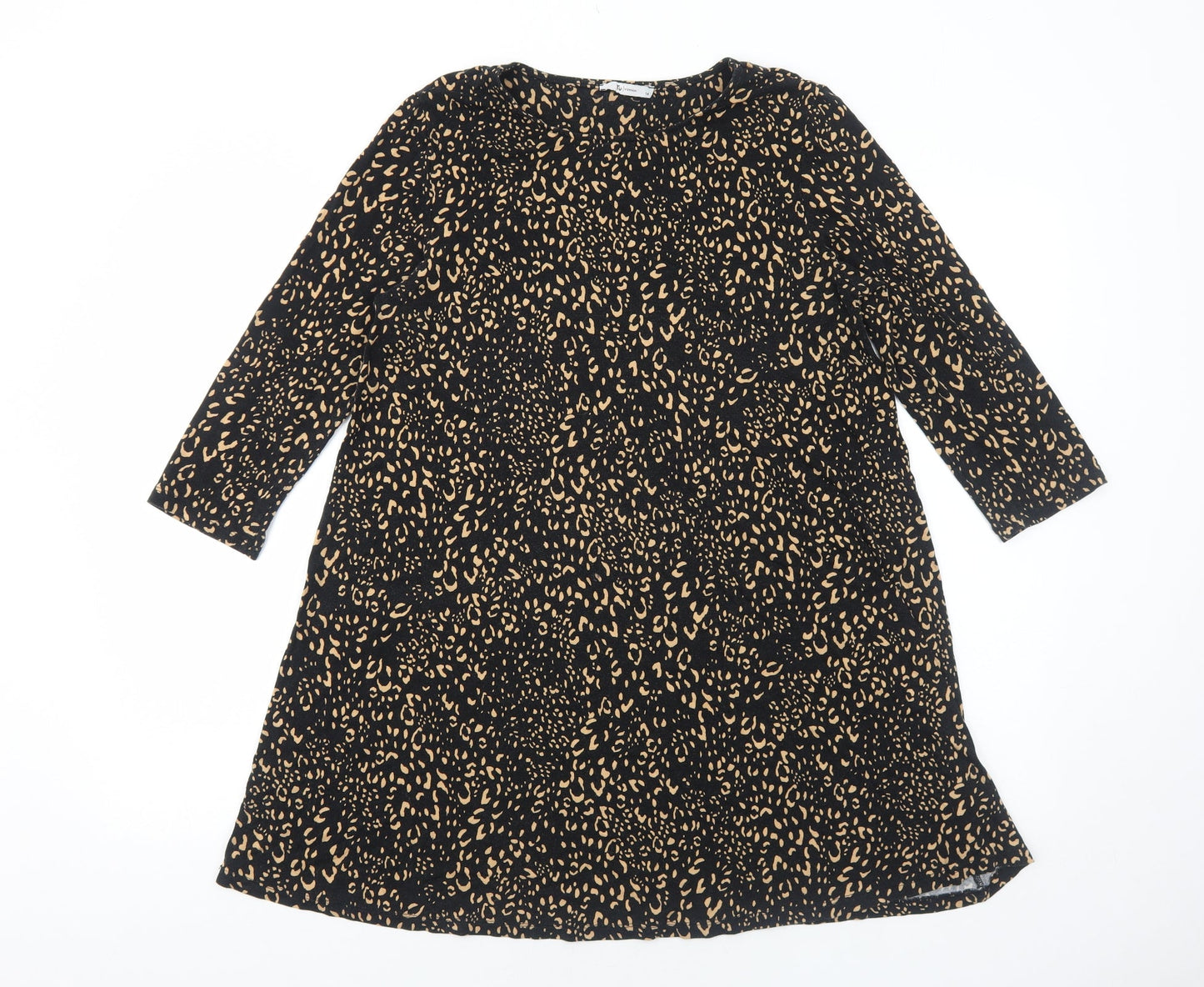 TU Womens Black Geometric Viscose A-Line Size 14 Round Neck Pullover