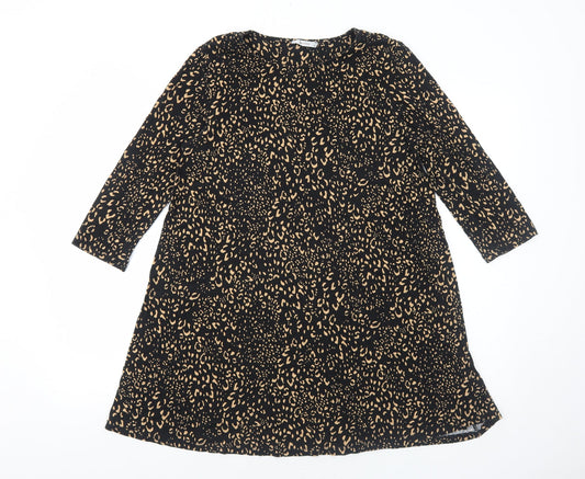 TU Womens Black Geometric Viscose A-Line Size 14 Round Neck Pullover