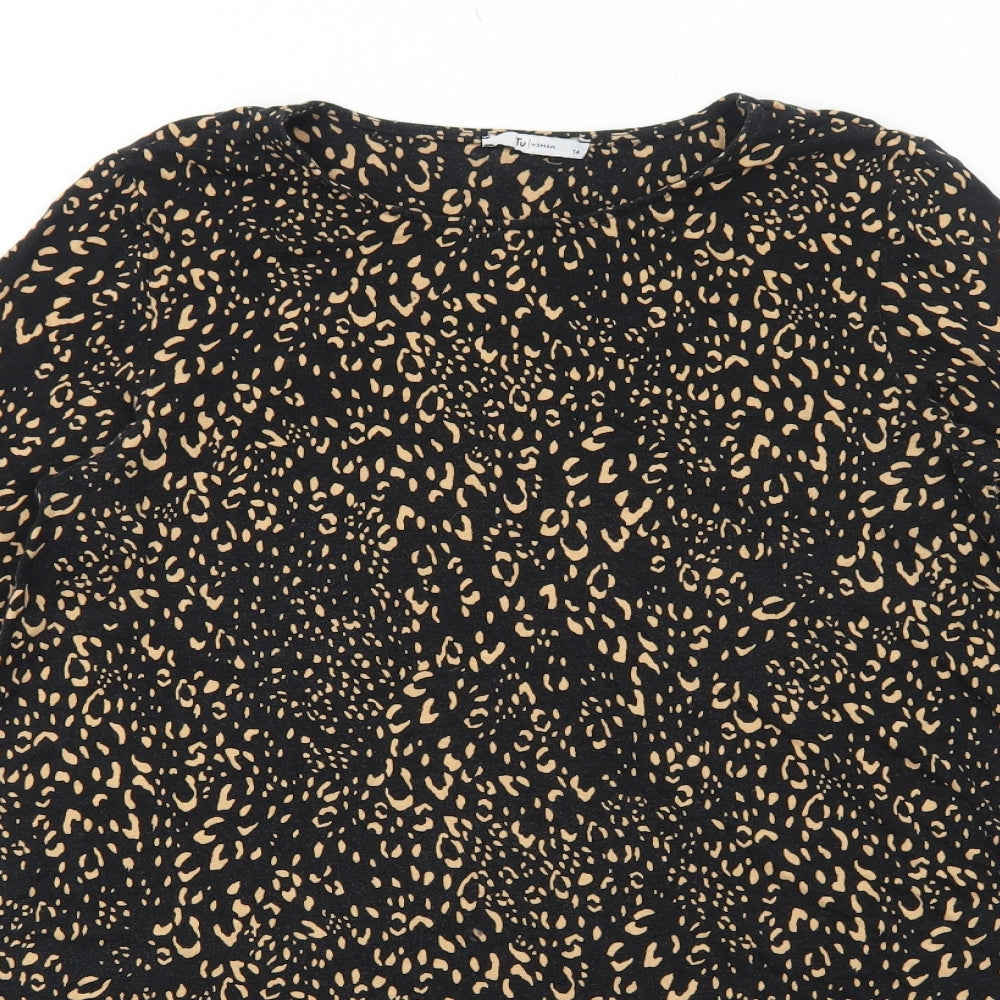 TU Womens Black Geometric Viscose A-Line Size 14 Round Neck Pullover